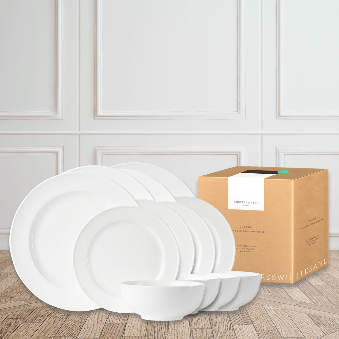 White Bone China Dinner Set 'CLASSICA' (12 Pieces).