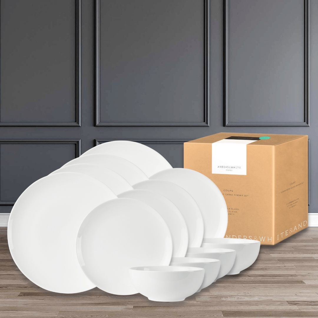 True White Contemporary Bone China Dinner Set COUPE (12 Pieces) - Anders & White
