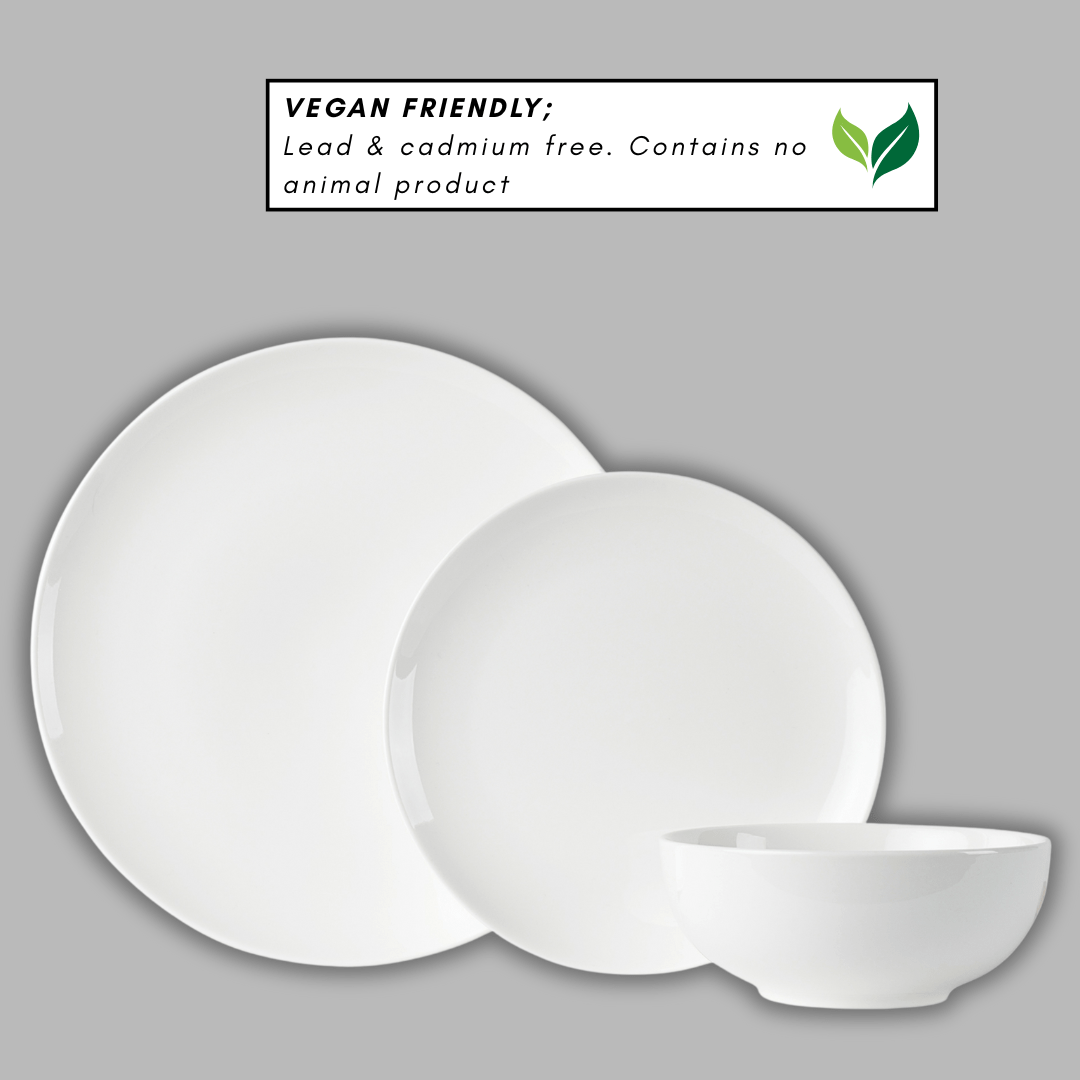 True White Contemporary Bone China Dinner Set COUPE (12 Pieces) - Anders & White