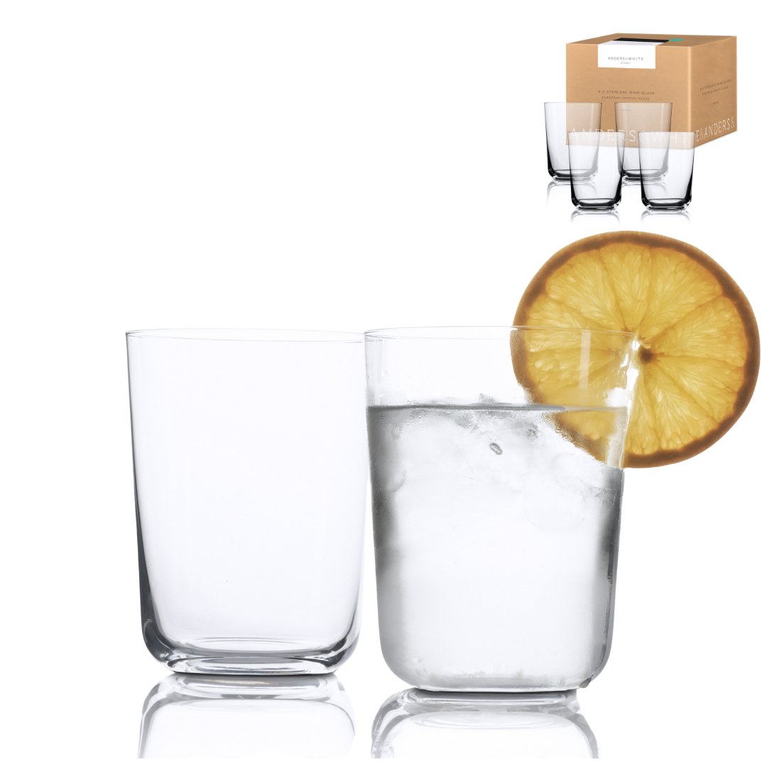 VERNON Drinking Glasses. Set of 4 Crystal Water Tumblers. (445ml / 15oz) - Anders & White