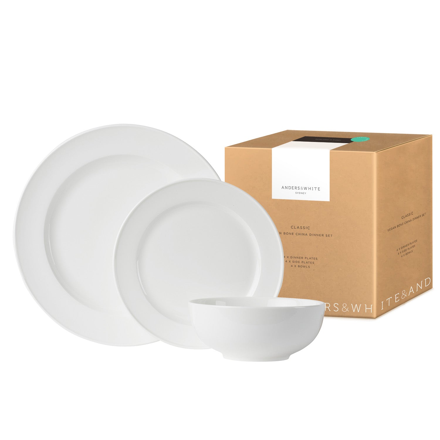 White Bone China Dinner Set 'CLASSICA' (12 Pieces).