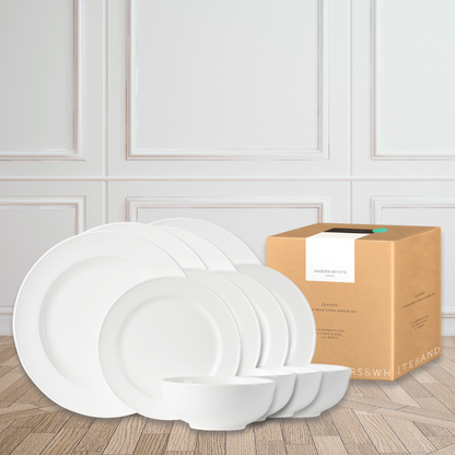 True White New Bone China Dinner Set  CLASSICA (12 Pieces).