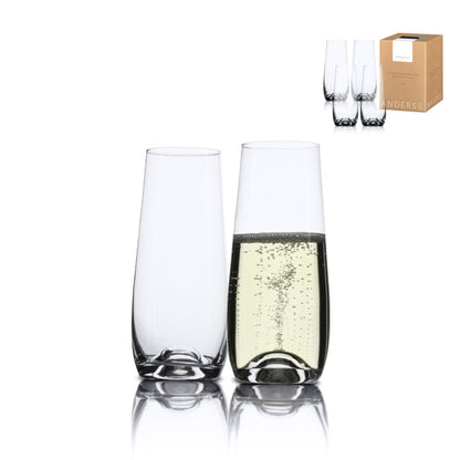 HOSKING Stemless Champagne Flute Glasses. Set of 4 Glasses. (230ml / 7.8oz) - Anders & White