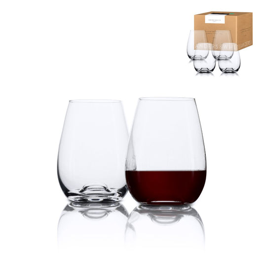 HOSKING Stemless Wine Glasses. Set of 4 Glasses (460ml / 15.6oz) - Anders & White