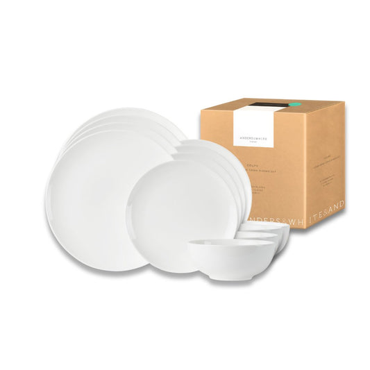 Luxury White Ethical Bone China Dinner Set COUPE (12 Pieces) - Anders & White