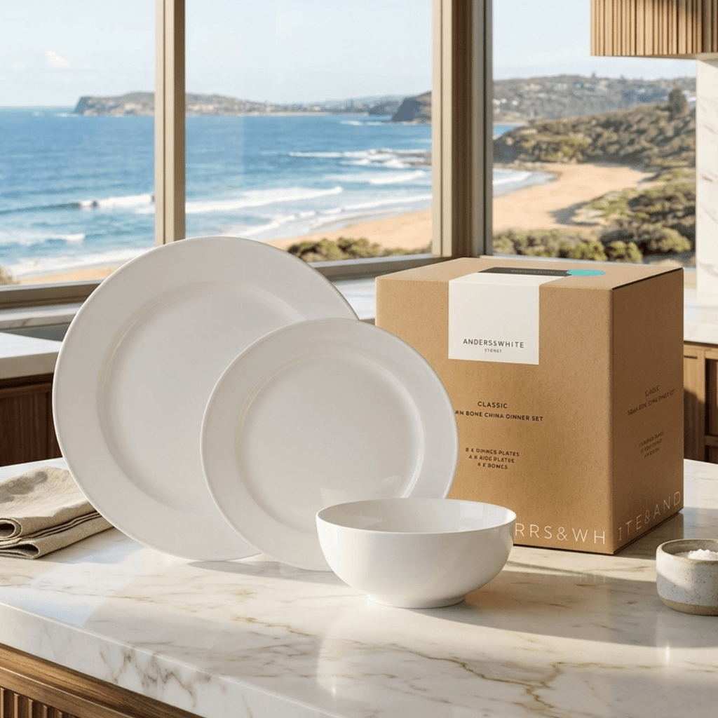 White Bone China Dinner Set 'CLASSICA' (12 Pieces). - Anders & White