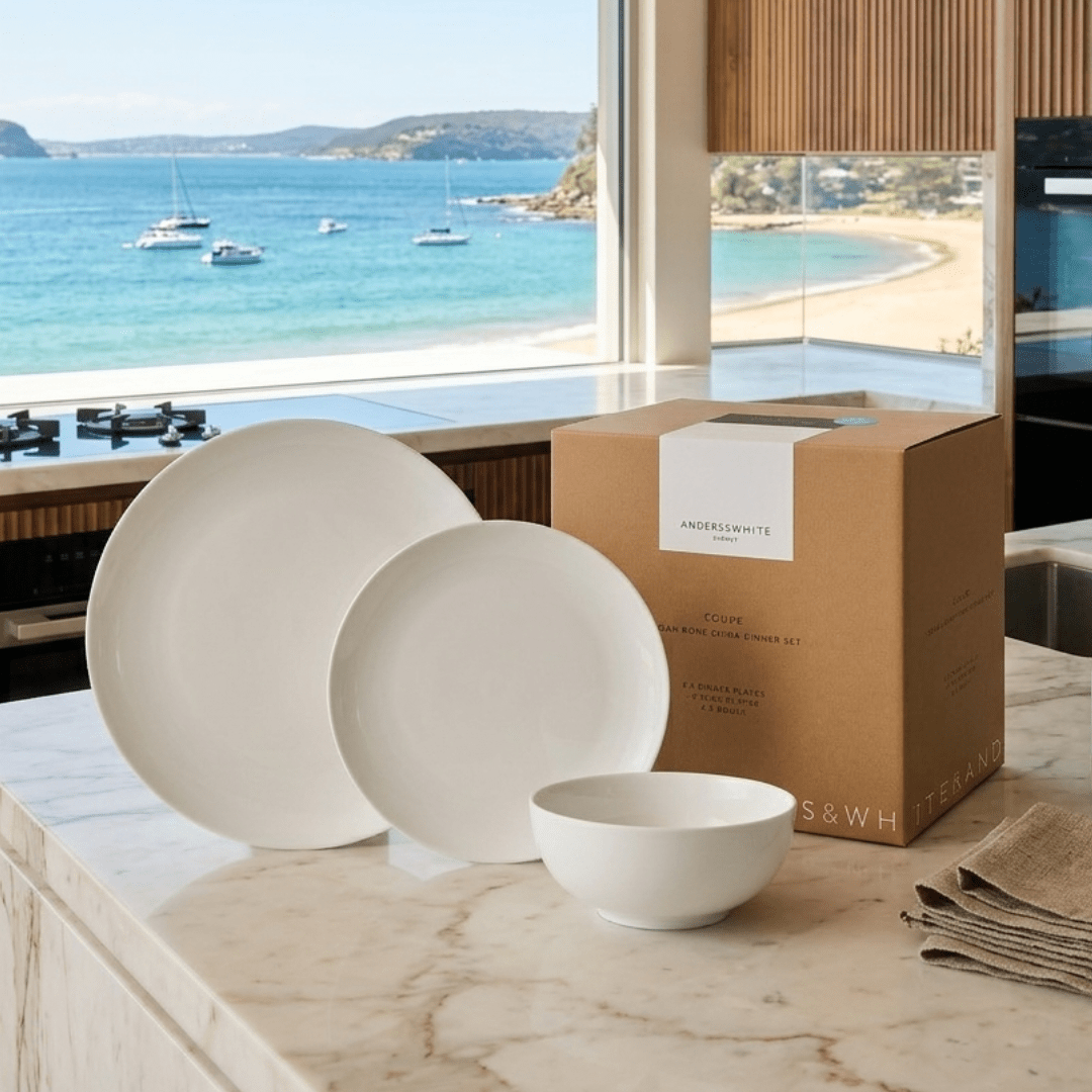 White New Bone China Dinner Set 'COUPE' (12 Pieces) - Anders & White