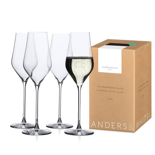 Crystal Champagne Flute Glasses. European Designed. Lead Free Stemware. 'Duke' (310ml) 4x Glasses - Anders & White