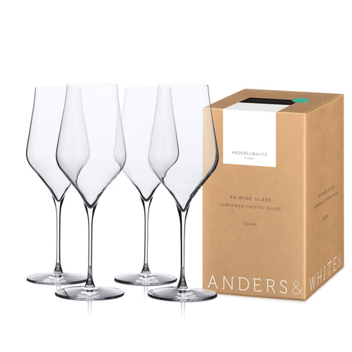 Crystal Wine Glasses. European Designed. Lead Free Stemware. 'Duke'. (520ml) 4x Glasses - Anders & White