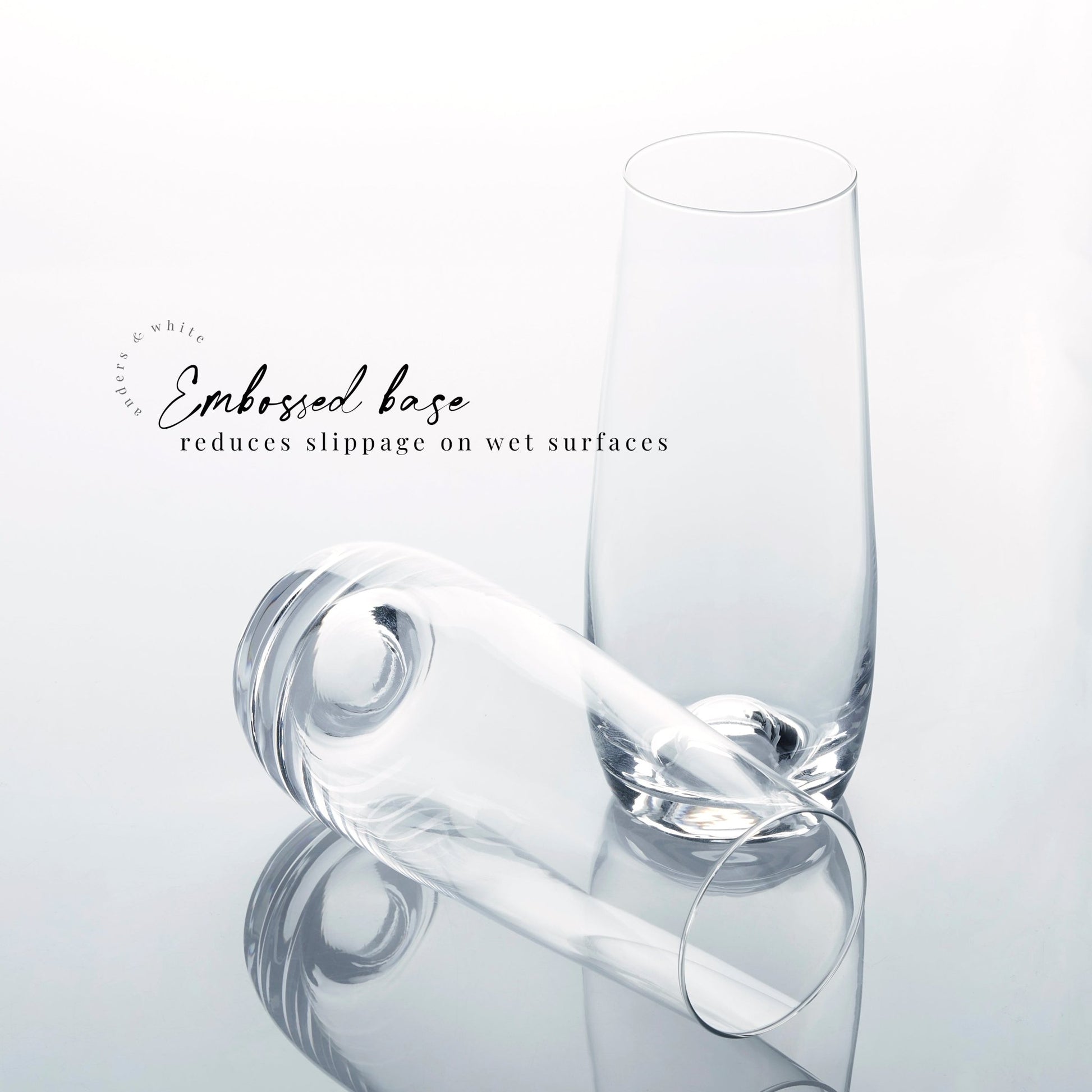 Stemless Crystal Champagne Flute Glasses. European Designed. Lead Free. 'Hosking' (230ml) 4x Glasses - Anders & White